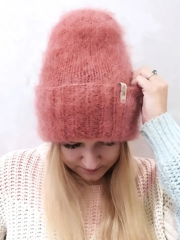 Fluffy pink womens hat