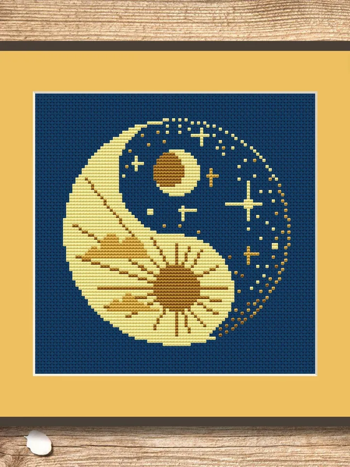 Yin and Yang Cross Stitch Pattern, Yin and Yang Pattern, Embroidery Yin and Yang, Sun and Moon Cross Stitch Pattern, Modern Pattern #oth012