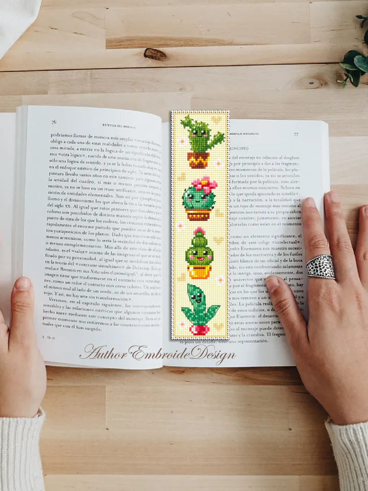 Cactus bookmark cross stitch pattern PDF download Kawaii cactus cross stitch chart, Floral bookmark pattern digital PDF, Potted plants #B342
