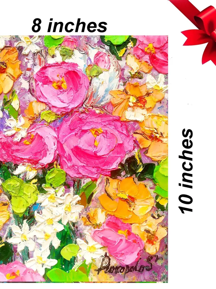 Pink Rose Flowers Painting Floral Original Fine Art Blossoms Flower Impasto Oil Painting 10&quot; by 8&quot; by ArtProkopaloSv