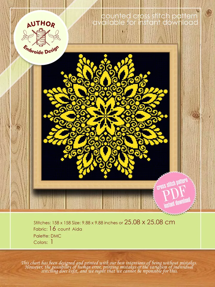 Mandala set cross stitch pattern PDF Flower mandala cross stitch chart, Monochrome mandala pattern digital download PDF Beginner stitch #S45