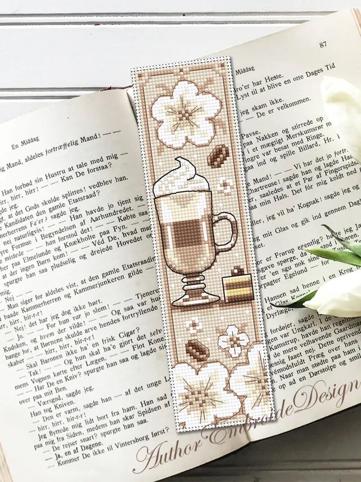 Coffee bookmark cross stitch pattern PDF download Coffee cross stitch chart, Bookmark pattern digital PDF, Coffee lover gift, Latte  #B373