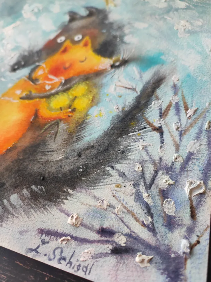 27x27cm Artwork by Julia Schigal "The Spring Date" - watercolor, gouache, pastel