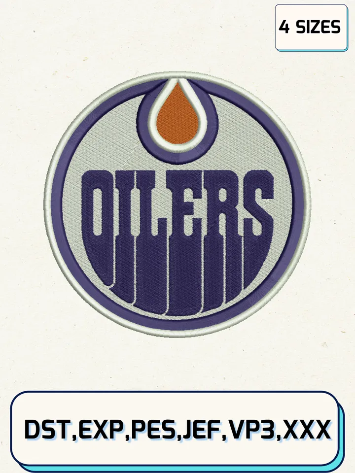 Edmonton Oilers Embroidery Design Files, NHL Logos Embroidery Designs, Machine Embroidery Files, 4 Sizes