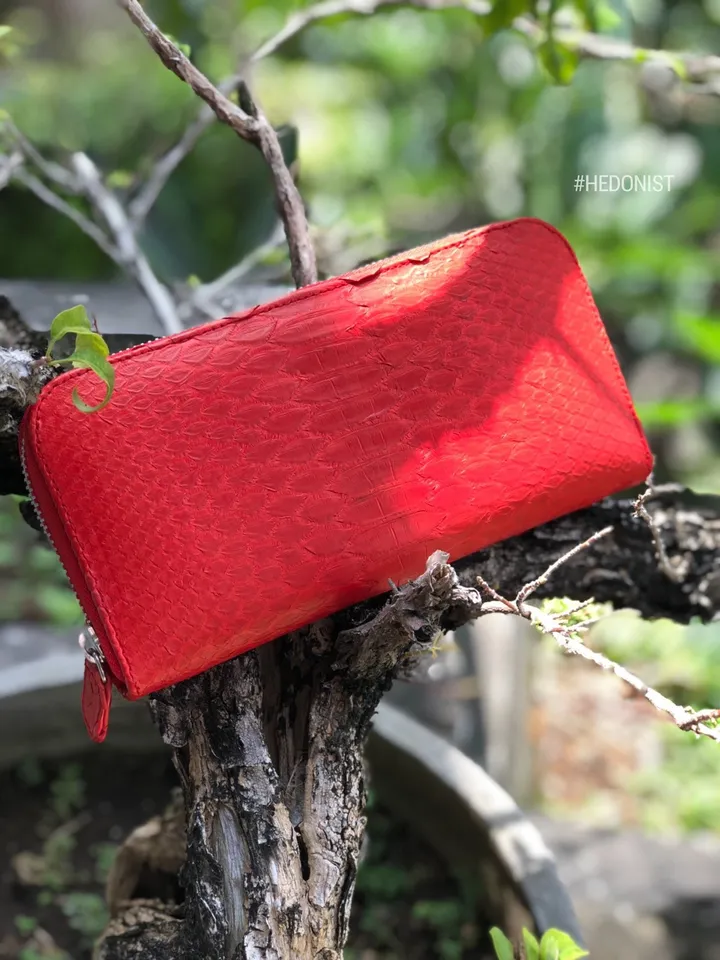Red Genuine Python Skin Feng Shui Unisex Wallet | Red Leather Wallet Handmade | Snake Accessories | Total Red Woman Wallet Exotic Leather