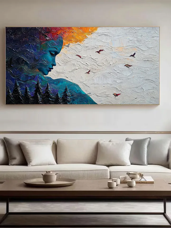 Impasto Woman Portrait, Nature Art, Textured Painting, 3D Canvas Art, Modern Wall Decor, Figurative Art, Forest Scene Art, Living room Decor