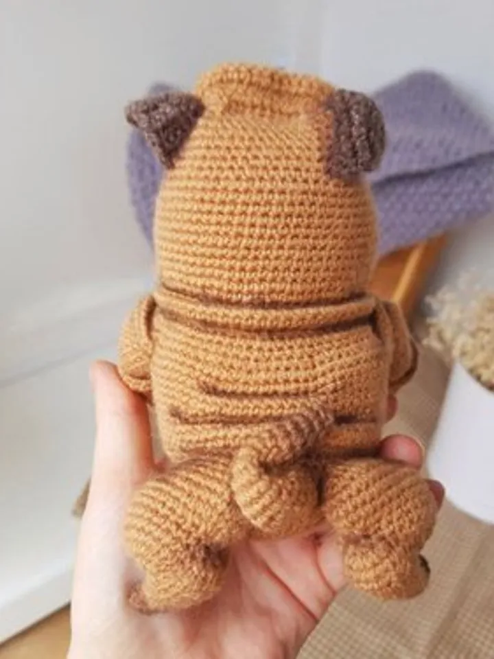 Stuffed pug interior toy. Beige Pug in Cute Pumpkin Costume. Personalized Costume for Toy