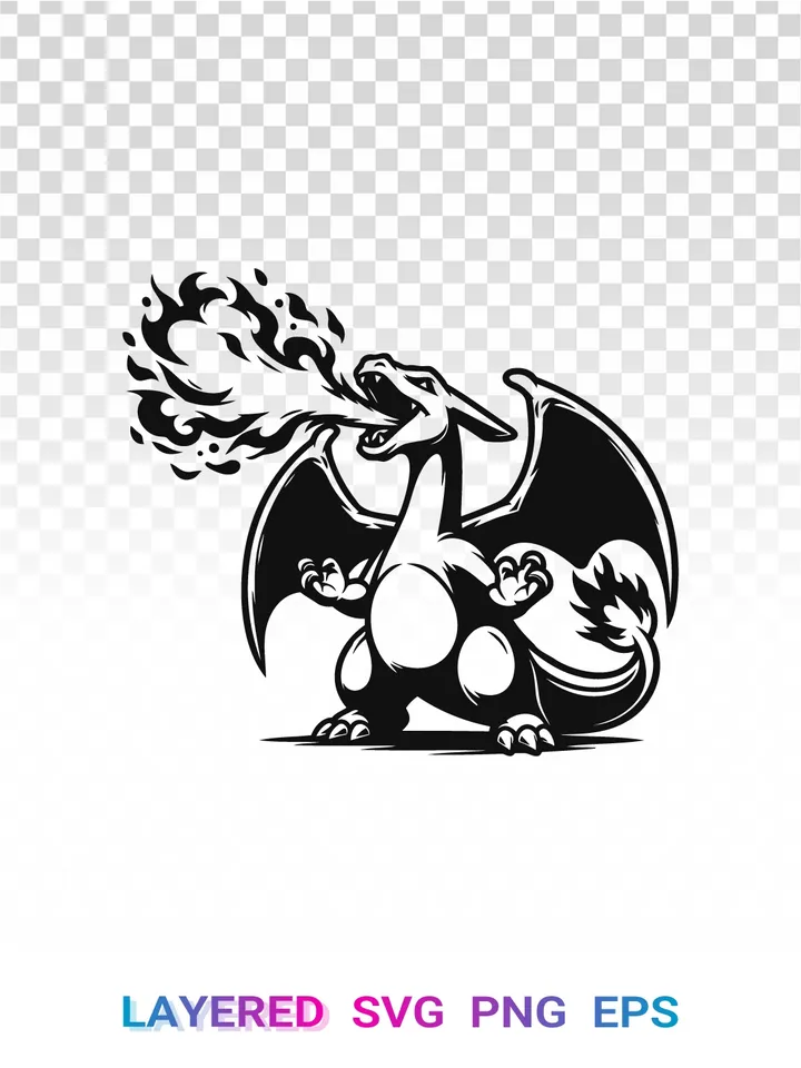 🔥 Charizard PNG SVG, Pokemon Fire Dragon, Cricut Clipart
