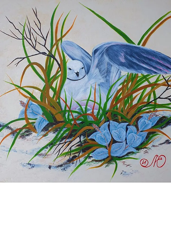 Seagull Painting Birds Nest Original Art Bird Wall Art Animal Acrylic Painting