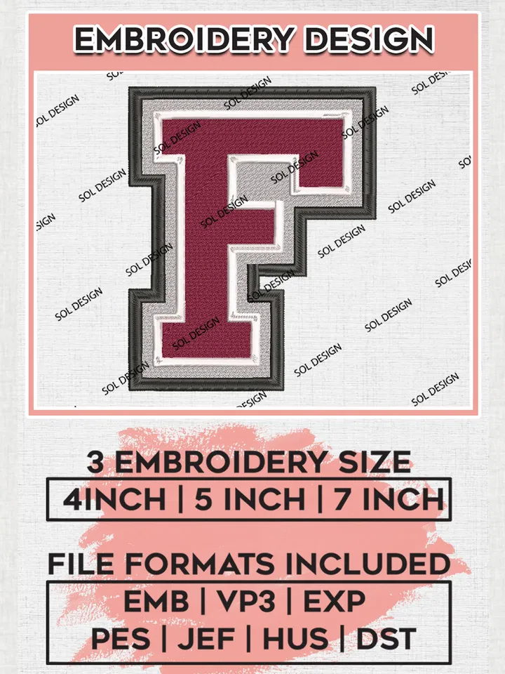 NCAA Fordham Rams Team Letter Logo Embroidery Design Files, NCAA Fordham Rams Machine Embroidery, NCAA Teams, 3 sizes, NCAA Machine embroidery designs, Digital Download