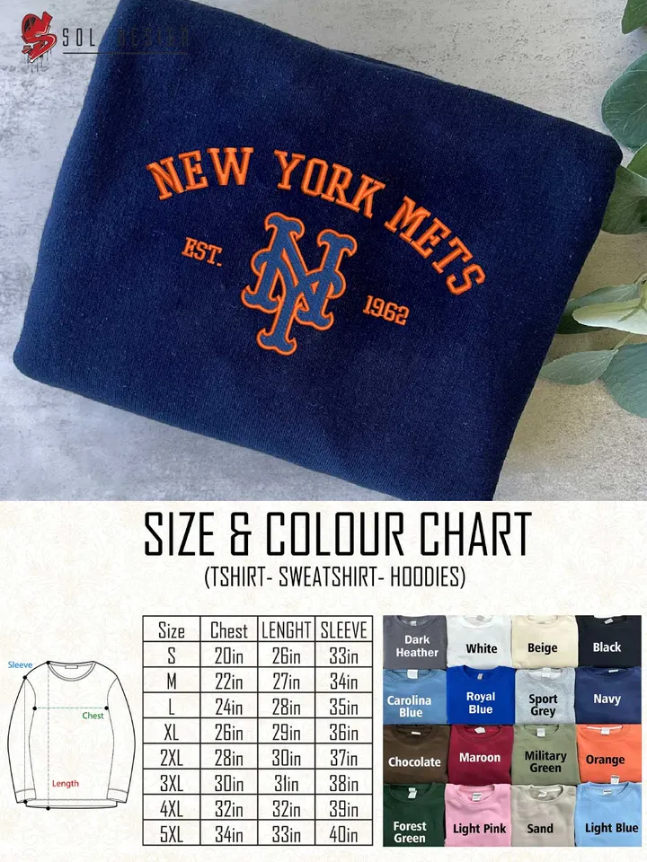 New York Mets Est 1962 Embroidered Sweatshirt, MLB Embroidered Sweatshirt, MLB New York Mets T Shirt, MLB Baseball Team Embroidered Hoodie, Unisex Crewneck, MLB Team Fan Gift Tee