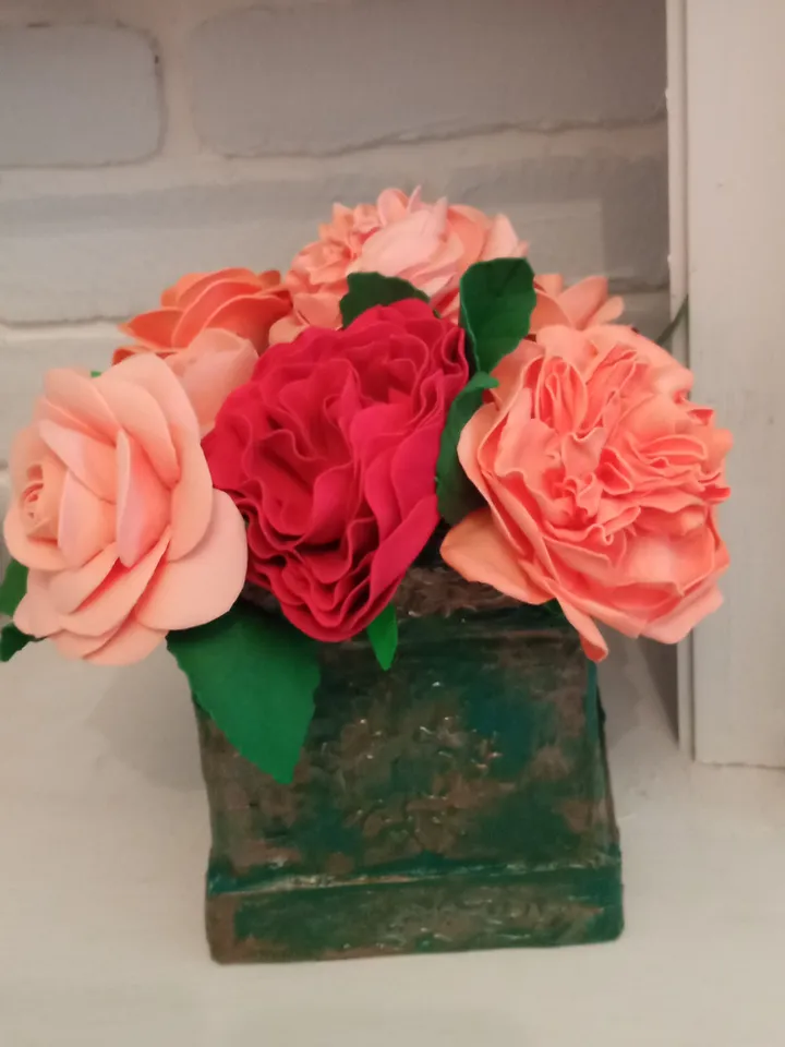 Compositions of artificial roses in a box in vintage style/handmade peach, red roses/gift for her/home decor/grandma