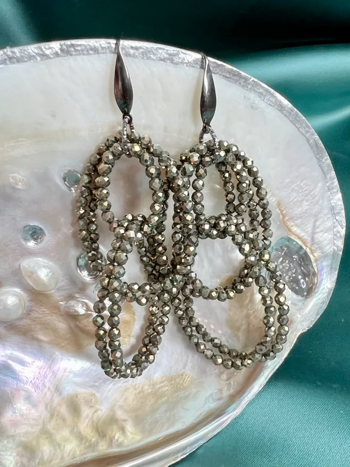 Pyrite Dangling Hoops Earrings