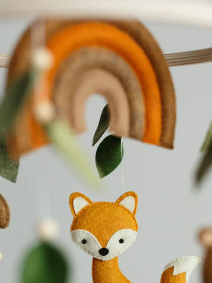 Handcrafted Fox, Bear, Deer and Woodland Themed Felt Baby Mobile - Customizable Nursery Decor