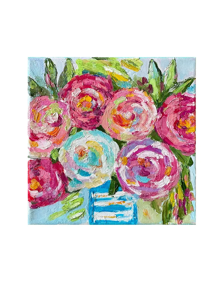 Pink Rose painting, Original Flower oil Painting canvas Fauvism style art