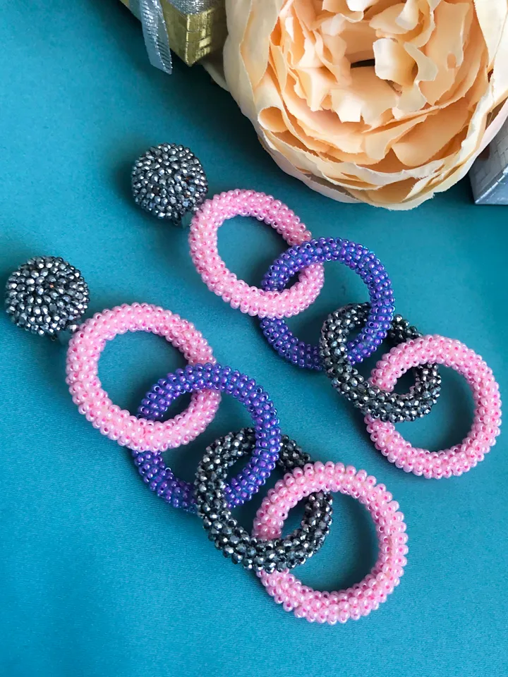 Hoop Beaded Link Earrings clip-on