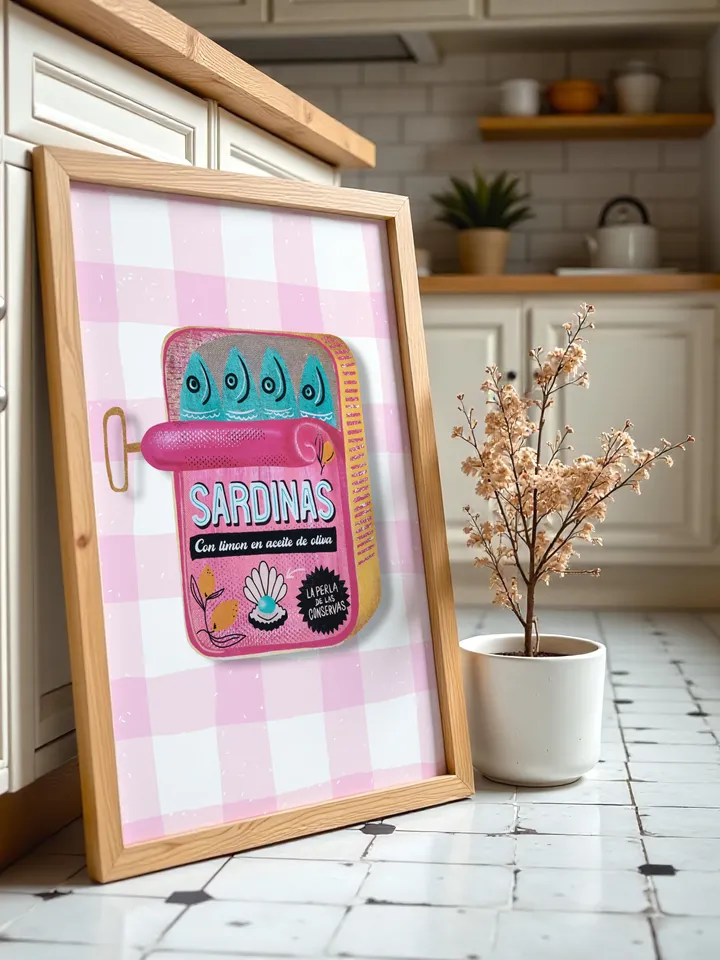 Sardines Print Sardine Tin Vintage Poster Retro Sardine Wall Art Fish Print Eclectic Wall Art Colorful Kitchen Art Maximalist Poster Digital