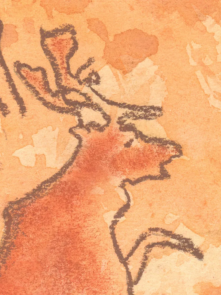 Prehistoric man wall art | Original Pastel and Watercolor Artwork Ancient Cave Painting Style | Hunters Prehistoric art | Handmade Artwork | Deer hunting stylization of rock art | Drawings of a prehistoric man
