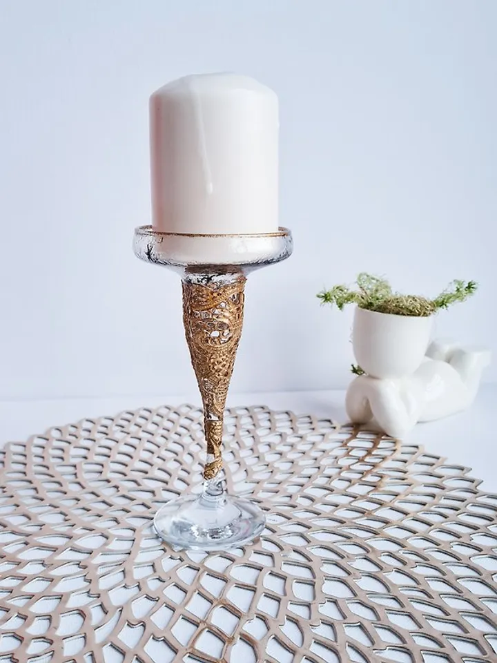 Gold Glass Candle Holder Handcrafted Vintage-Inspired Glass Candle Holder