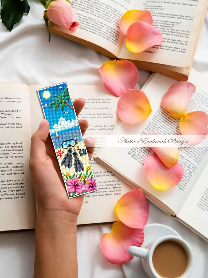 Beach bookmark cross stitch pattern PDF download Summer cross stitch chart, Sea bookmark pattern digital PDF, Beach life Hawaii #B435