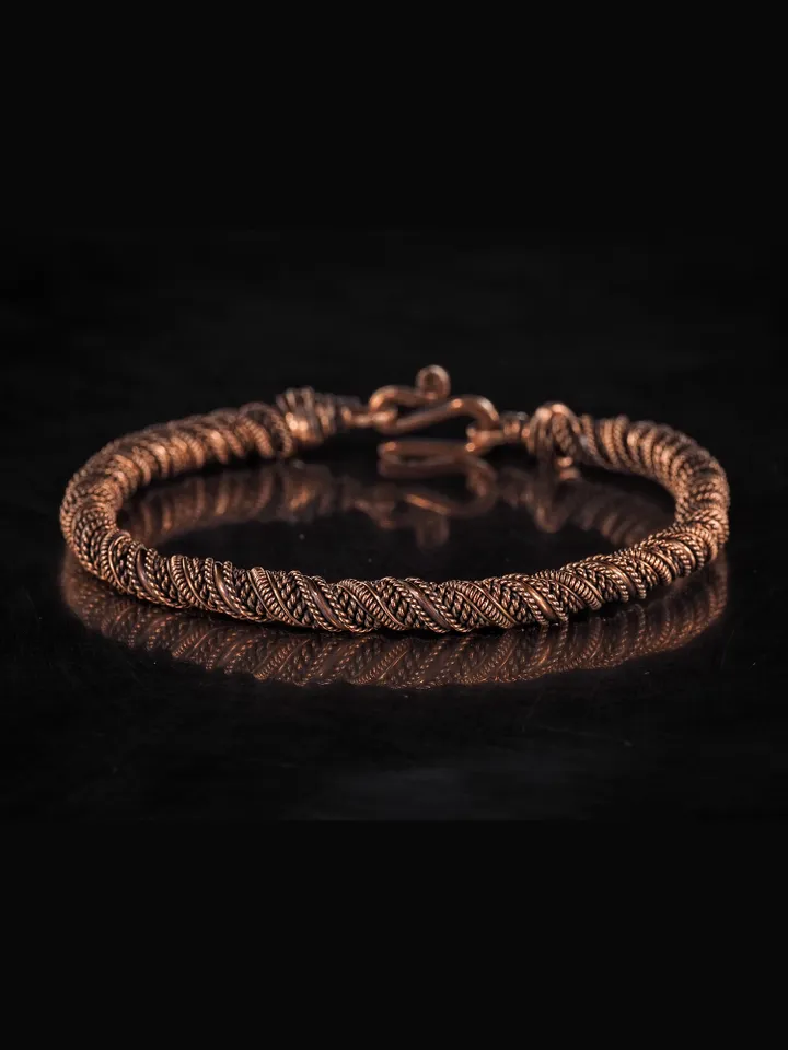 Narrow wire wrapped copper bracelet Unique metal bangle Handmade jewelry