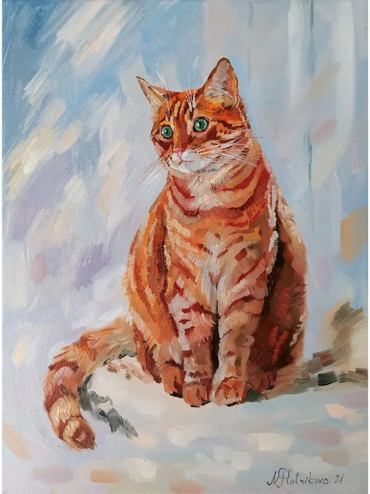 Red Cat painting oil Tabby Cat Original Art Ginger Cat Artwork fine art Animal canvas art by Natalia Plotnikova