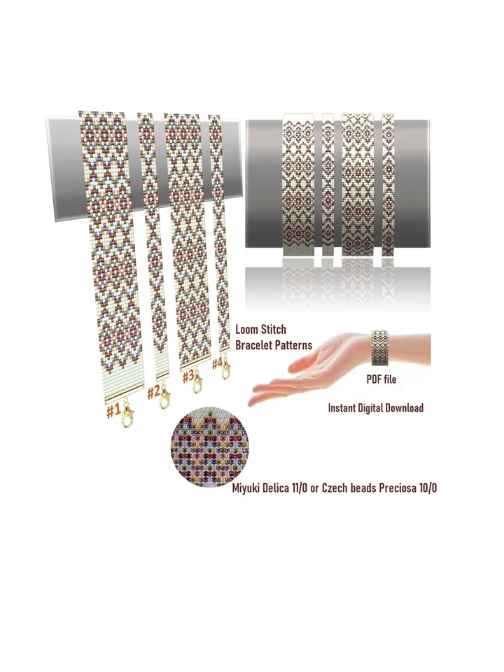 Cuff Bracelet Loom - Square Stitch Bead Patterns Bracelet Beading Patterns Bead loom pattern Miyuki Delicas - Preciosa Instant Download