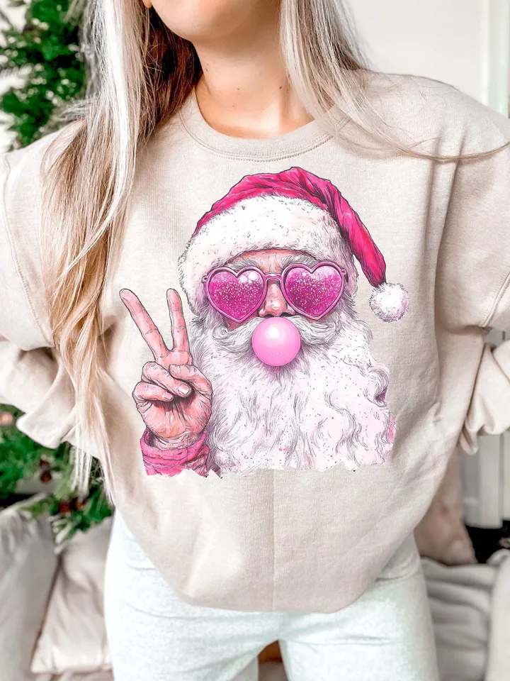 Retro Santa Christmas Blowing Bubble PNG, Vintage Merry Christmas PNG, Funny Santa With Sunglasses Xmas Holiday Sublimation Digital Download