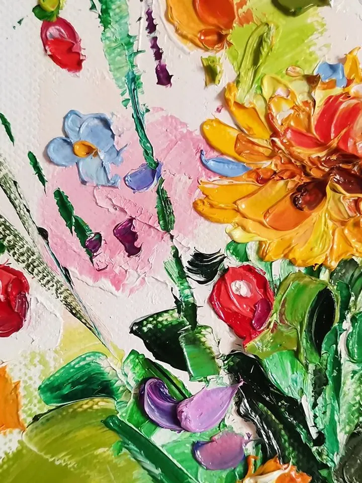 Wildflower Painting Daisy Original Art Impasto Oil Painting 微型绘画油畫掛畫
