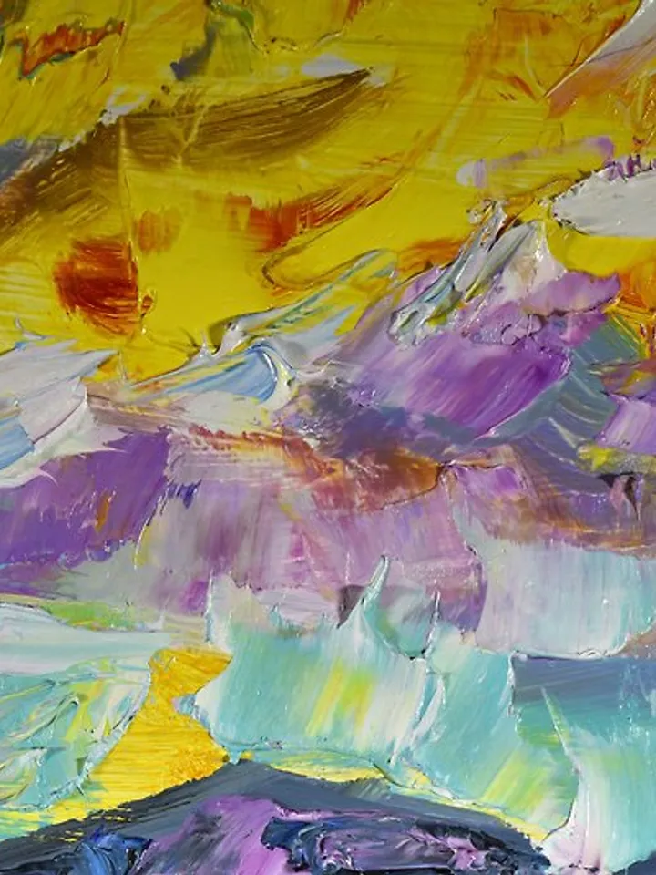 Sunrise Landscape Original Oil Painting Sky Lake Artwork Nature Mountains 油畫原作