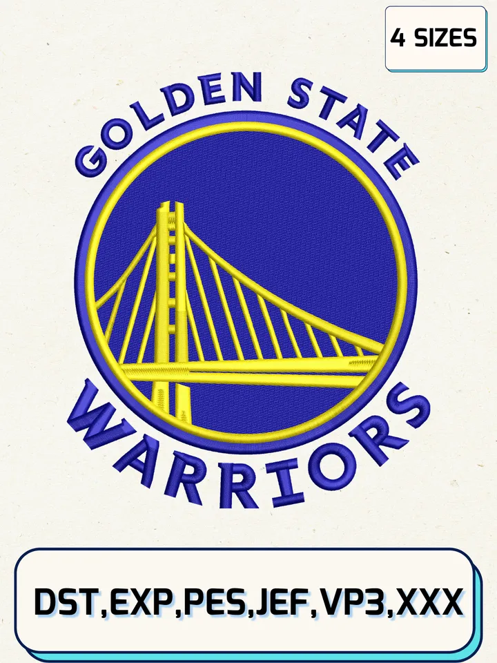 Golden State Warriors Logos Embroidery Design Files,NBA Logos Embroidery Designs,Machine Embroidery Files,4 Sizes