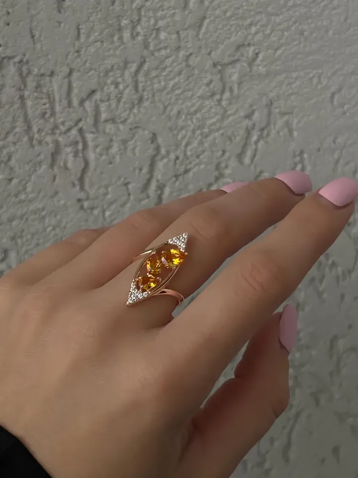 Ring silver 925 gold plated with natural citrine and cubic zirconia