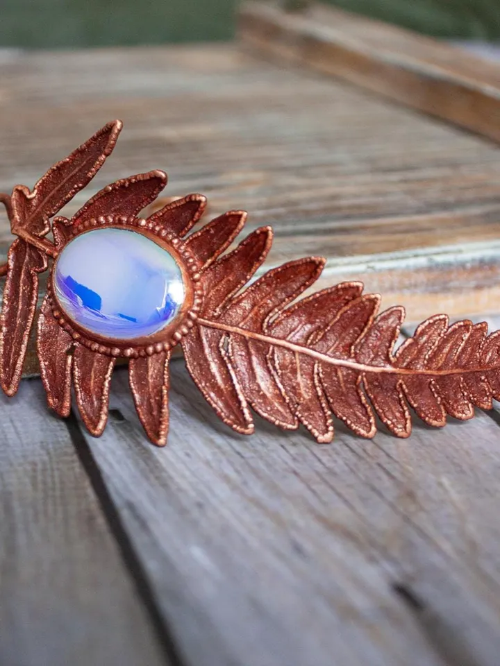 Unique handmade electroformed hair clip made from real fern leaves