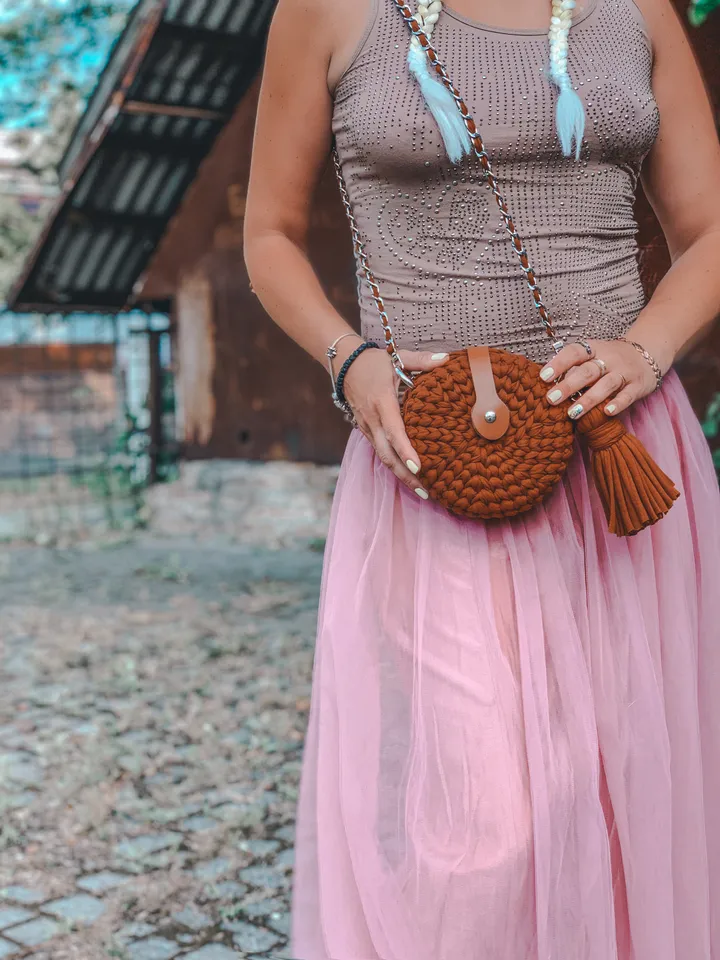 Crochet pattern round bag with t-shirt yarn, PDF digital instant download, video tutorial