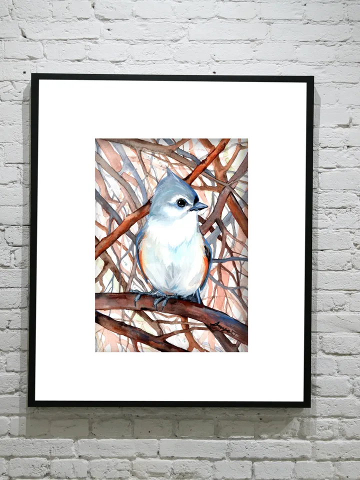 Titmouse Bird Watercolour, bird painting, wall decor, birds lover gift, 8x11 in handmade art by Anne Gorywine