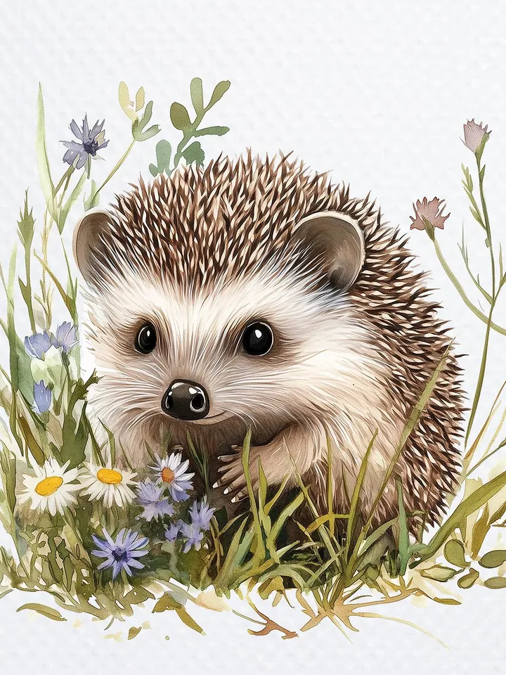 10 Cute Hedgehog PNG bundle, Printable Watercolor Floral Hedgehog Clipart for sublimation, Hedgehog in Grass png, Paper craft, junk journals