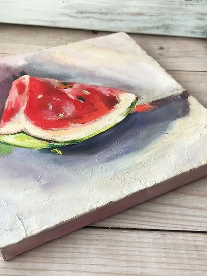 Watermelon Art Original Oil Painting Melon Artwork Berry Kitchen Wall Art