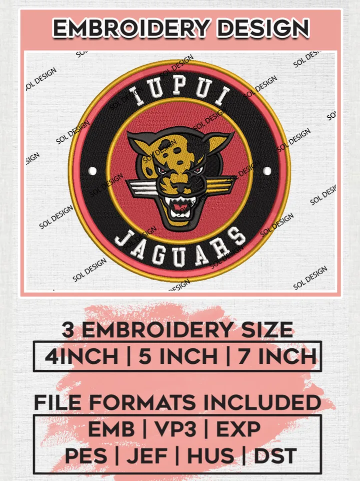 NCAA IU Indianapolis Jaguars Round Logo Embroidery, NCAA IU Indianapolis Jaguars Embroidery Design files, NCAA Teams, NCAA Machine embroidery designs, Digital Download