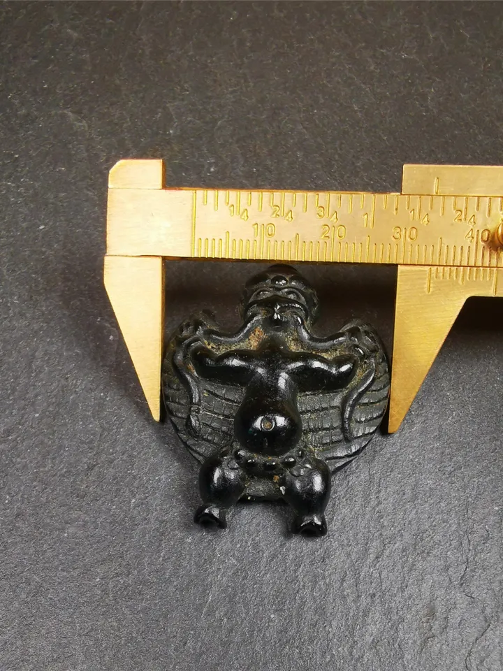 Gandhanra Hand Carved Obsidian Tibetan Amulet Garuda,Garula,Suparna,Golden-wings Bird Pendant, 1.65"