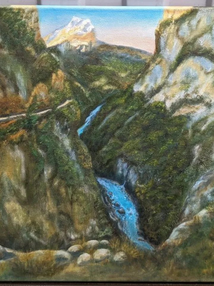 Oil Painting Caucasus Mountains Wall Art Landscape Gorge Original Art 20x16 inch