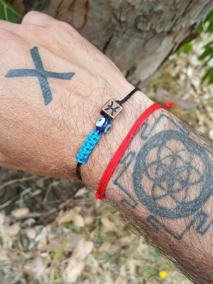 Symbol And Evil Eye Bead Men's Bracelet Adjustable Water Resistant