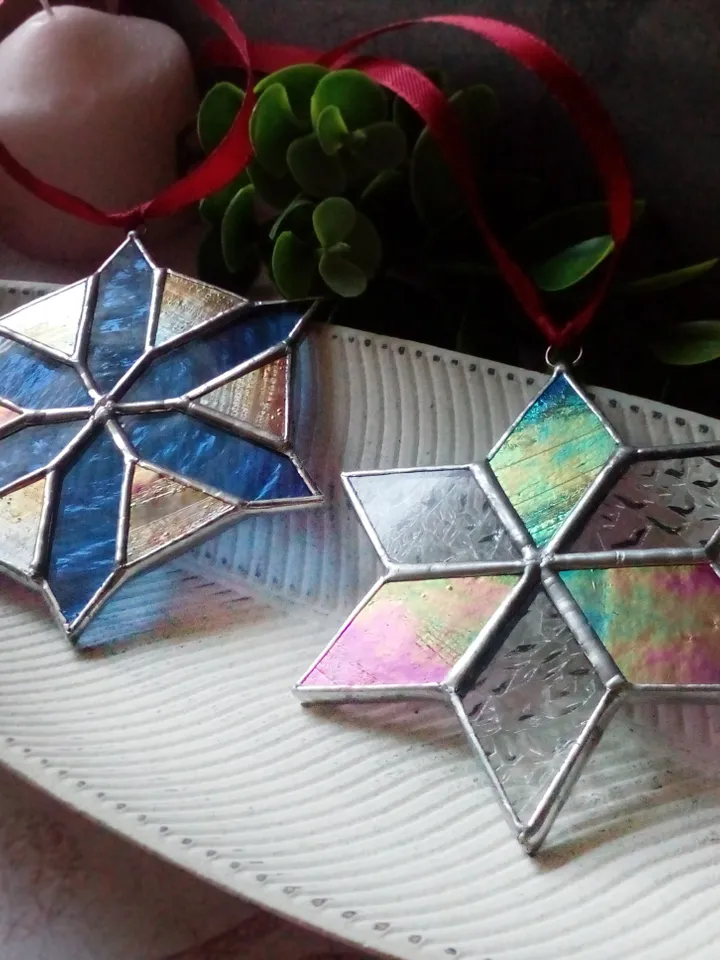 Set of 2 snowflake suncatchers, christmas ornaments, Christmas decorations, Xmas tree star, new year tree toy