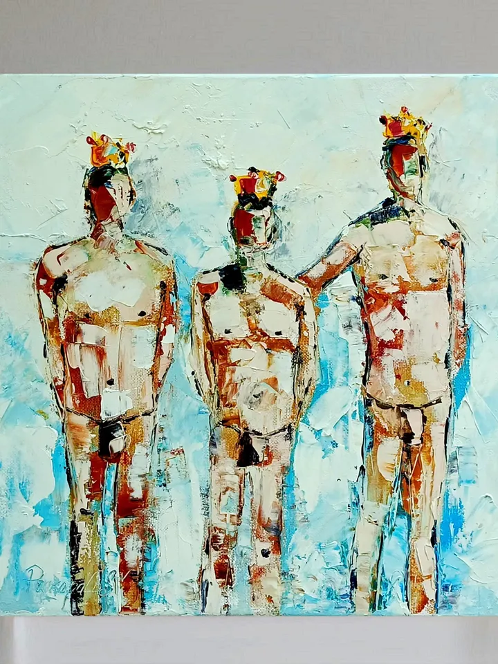 Crown Prince Painting On Canvas Male Bodies Impasto Original Canvas Art Gay Naive Style Artwork 12 by 12 iGifts for Him by ArtProkopaloSv