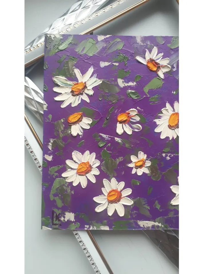 Daisies Oil Painting Original, Flowers  Impasto Daisies Floral Artwork,   Wildflowers  Art 8.5 by 8 inches