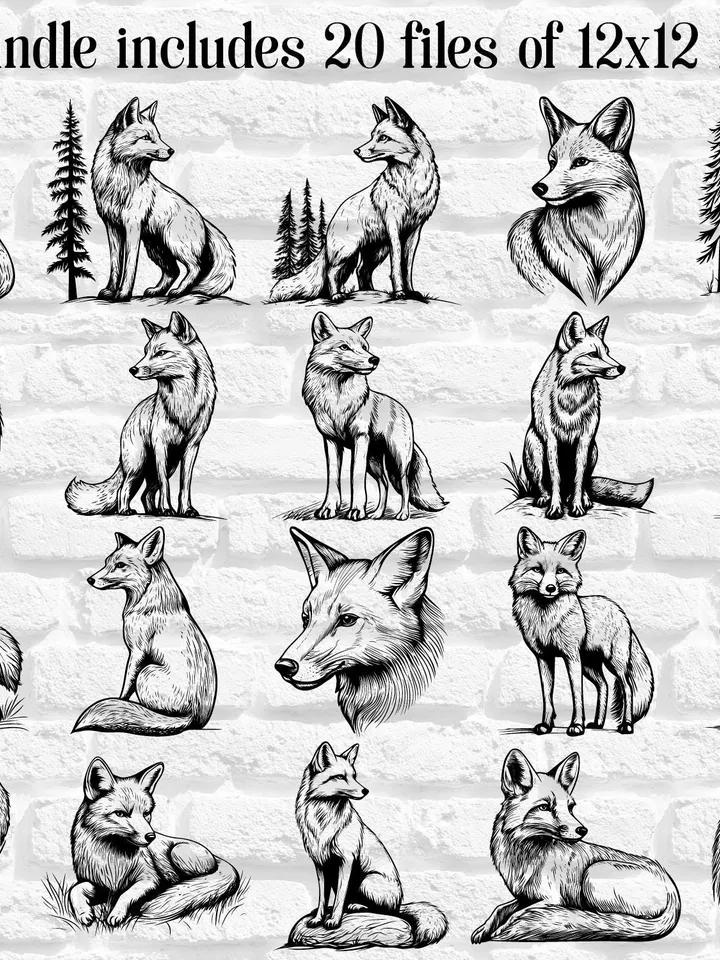 Vector 20 Fox Design Bundle forest Fox PNG for Sublimation Fox SVG file for cricut, Wild Fox Laser Cut file for engraving, Prints wall art