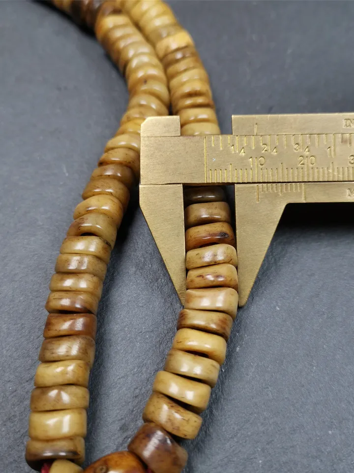 Gandhanra Original Tibetan Yak Bone Mala,Prayer Beads Necklace, Unique Wave Shape Beads,0.4"
