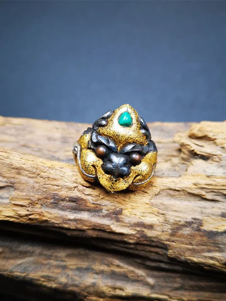Gandhanra Unique Handcrafted Men's Ring, Tibetan Buddhist Garuda Ring,Made of Pure Gold Filled and Silver Filled,Protection Jewelry