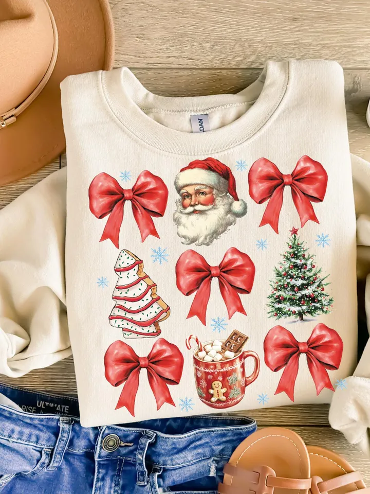 Coquette Christmas png, Coquette Bow Png, Christmas Tree sublimation, Retro Holidays, Santa Hot Cocoa Candy Cane Xmas Tree Cake, Girly Xmas