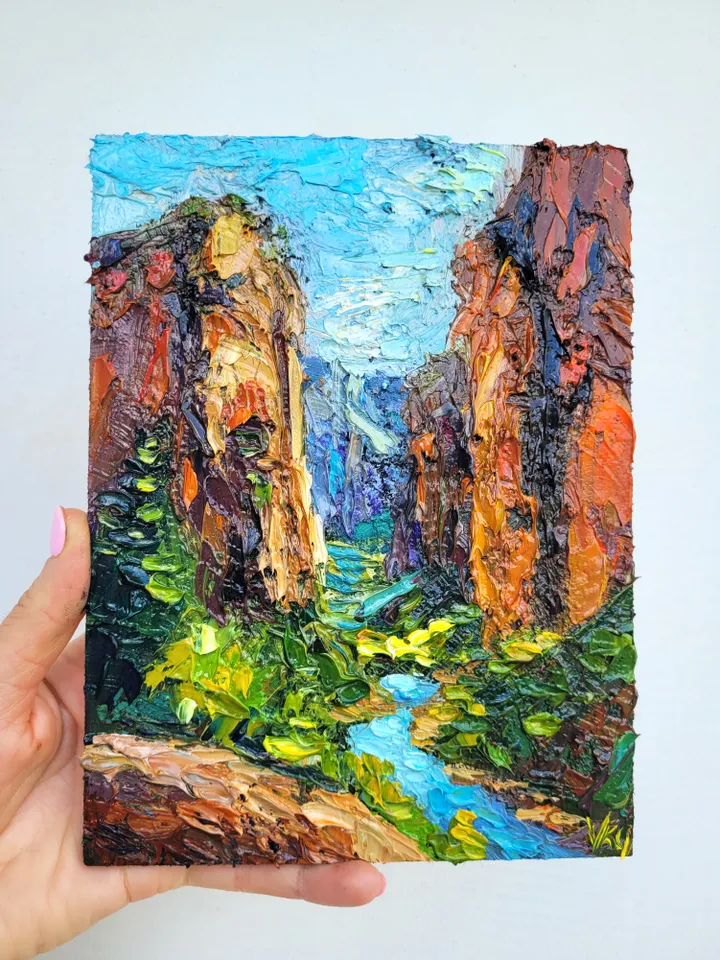 Angels Landing Painting Zion Original Art Impasto Oil Painting 6x8 National Park Landscape Mountain Artwork Hiking Wall Art by ArtFromVictoria