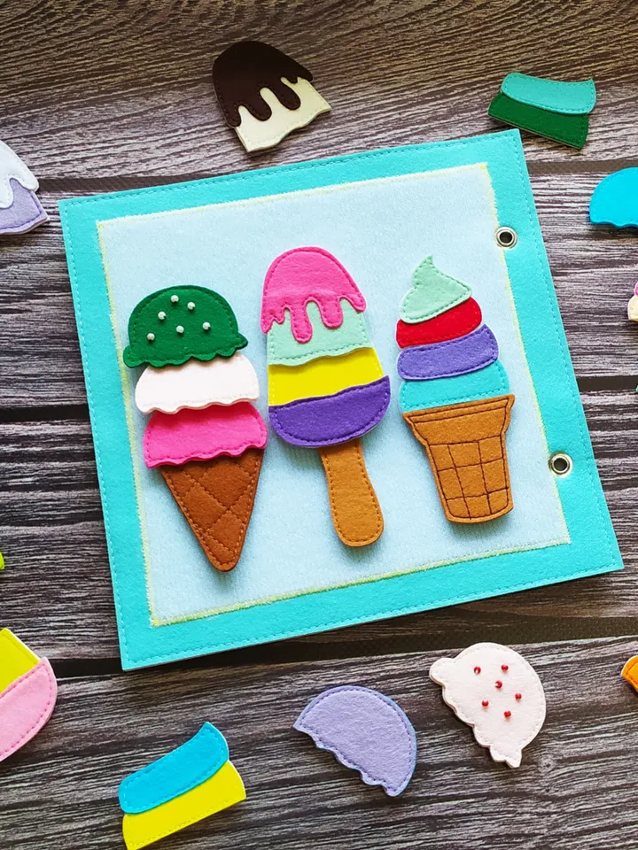 Ice Cream Quiet book Pattern , Kitchen Felt book template pdf, Soft sensory book template, Busy book sewing ideas for girl 2, 3, 4 year old